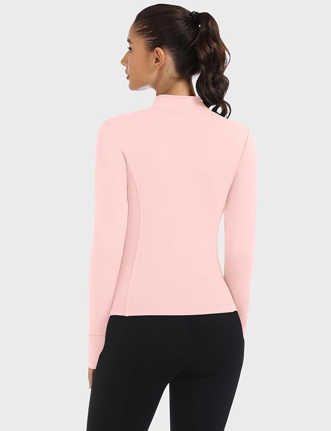 Loovoo Women's Workout Jacket Lightweight Zip Up Athletic Jackets Cropped Slim Fit Running Yoga Tops with Pockets