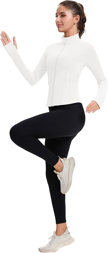ZHENWEI Workout Jackets for Women Full Zip Up Cropped Athletic Long Sleeve Lightweight Slim Fit Running Tops with Pockets