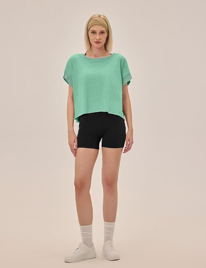 UNIANKIYA Open Back Workout Tops for Women Loose Fit Athletic Crop Tee Short Sleeve Gym Running Yoga Shirt