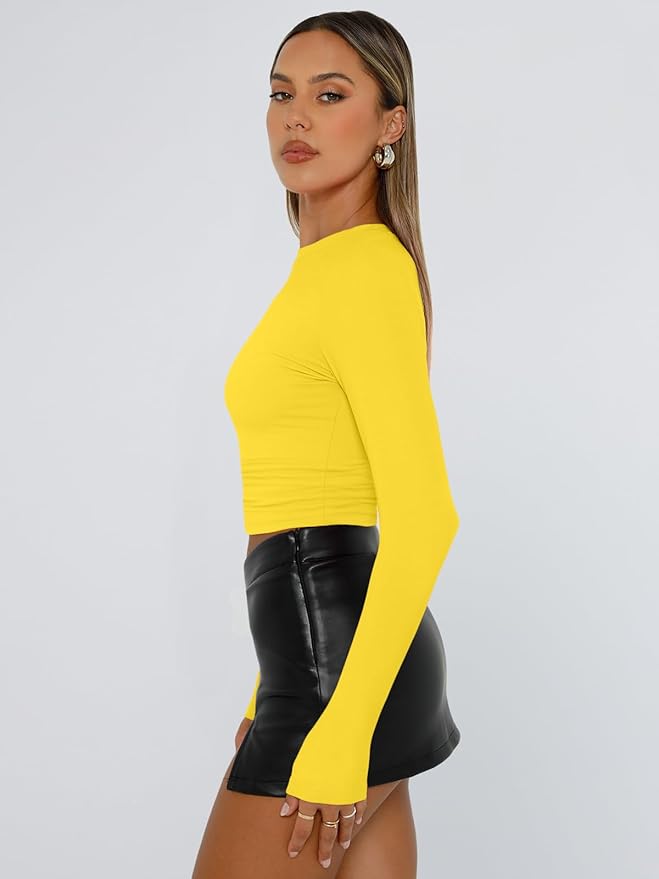 Trendy Queen Womens Long Sleeve T Shirts Fall Fashion 2026 Basic Crop Tops Going Out Outfits Y2k Clothes