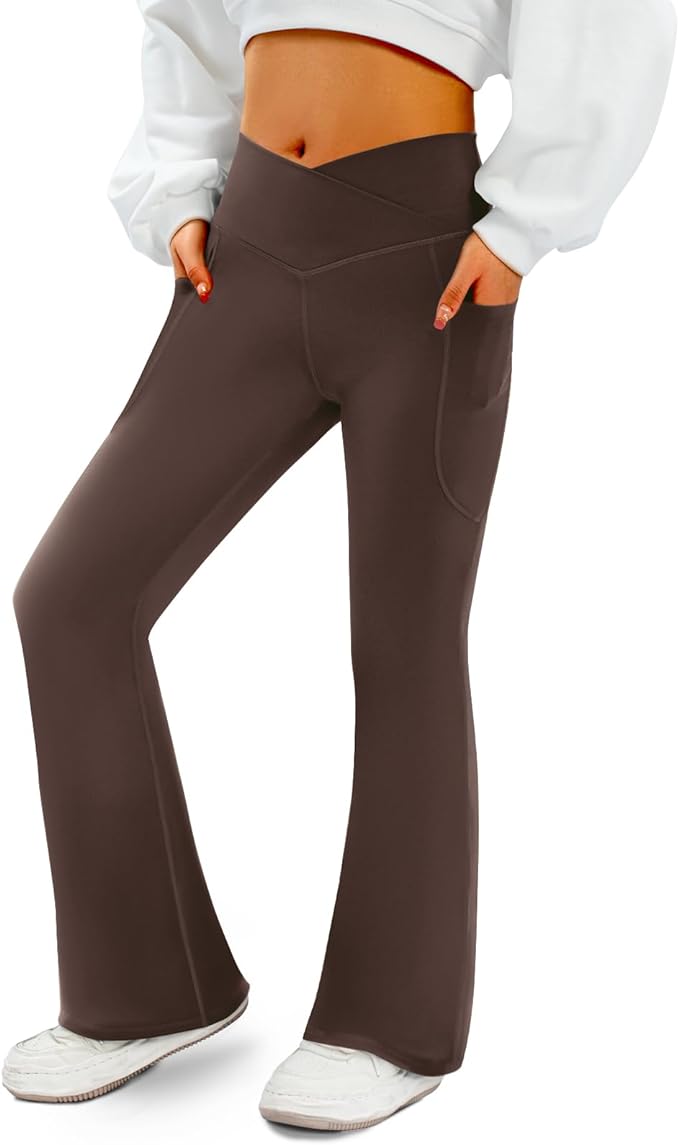 COPYLEAF Women's Flare Yoga Pants with Pockets V Crossover High Waisted Bootcut Yoga Leggings-Flare Workout Gym Leggings