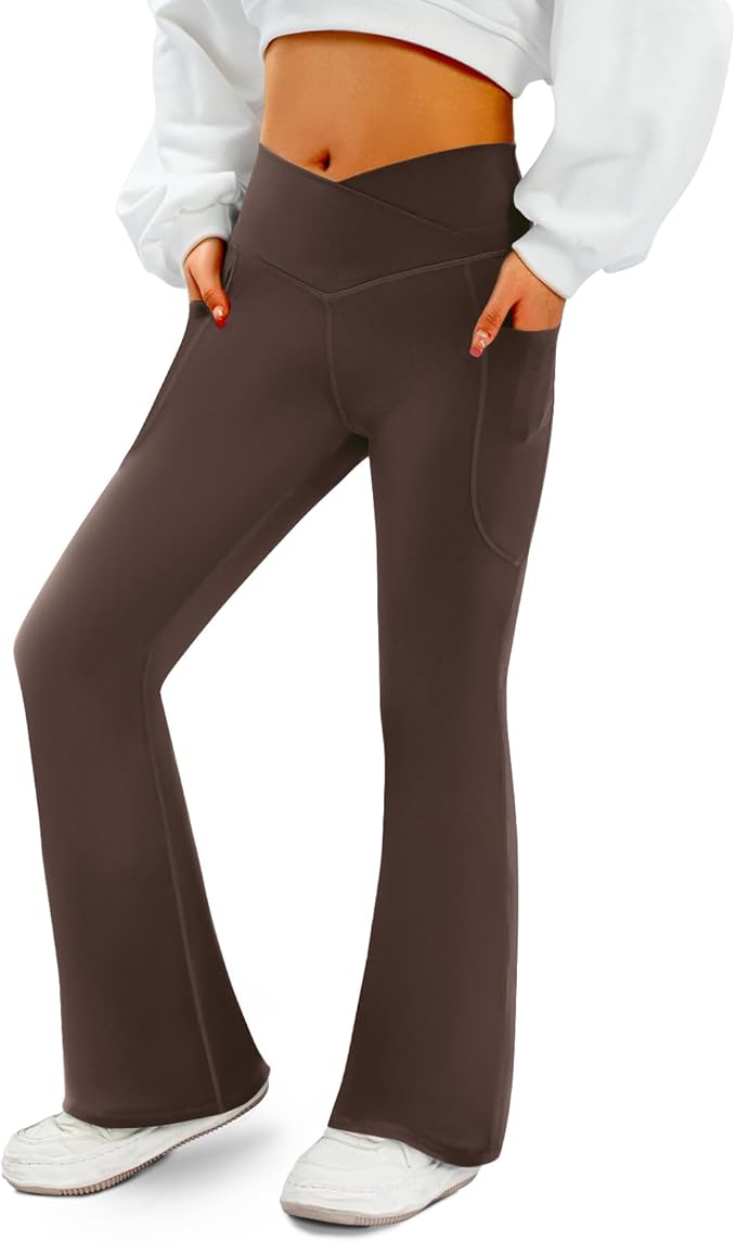 COPYLEAF Women's Flare Yoga Pants with Pockets V Crossover High Waisted Bootcut Yoga Leggings-Flare Workout Gym Leggings