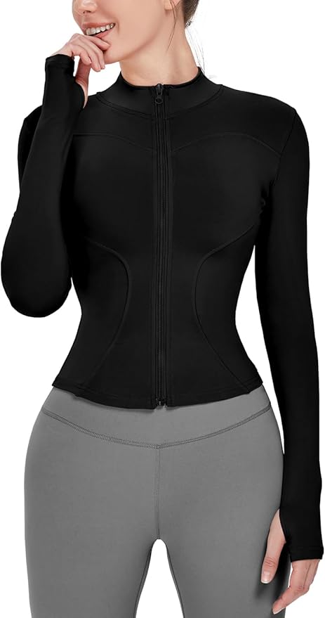 Locachy Women's Lightweight Stretchy Workout Full Zip Running Track Jacket with Thumb Holes
