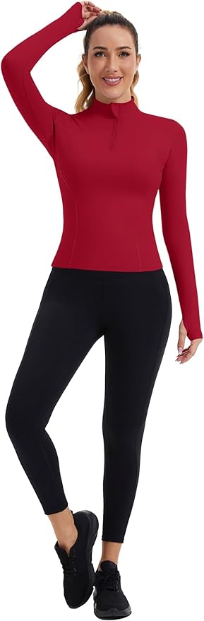 ZHENWEI Womens Workout Tops Long Sleeve Quarter Zip Pullover Quick Dry Golf Shirt Athletic Slim Fit Crop Yoga Gym Tops