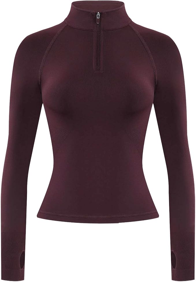 AUROLA Influence Workout Jacket for Women, Half Zip Cropped Slim Fit Long Sleeve Yoga Jackets Athletic Top with Thumb Holes