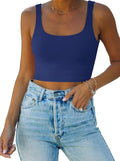 REORIA Women’s Sexy Square Neck Double Lined Seamless Sleeveless Cropped Tank Yoga Crop Basic Tops