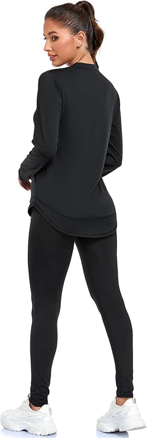 Absttith Women's Long Sleeve Workout Shirts Running Yoga Tops Athletic V Neck Sport Tee Side Split