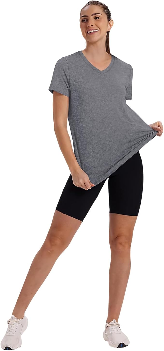 XIEERDUO Womens Workout Tops Short Sleeve Shirts Quick Dry Outfits for Hiking Running V Neck S-3XL