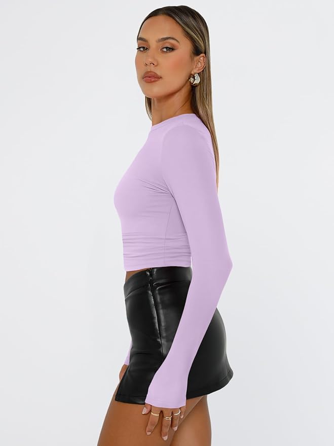 Trendy Queen Womens Long Sleeve T Shirts Fall Fashion 2026 Basic Crop Tops Going Out Outfits Y2k Clothes