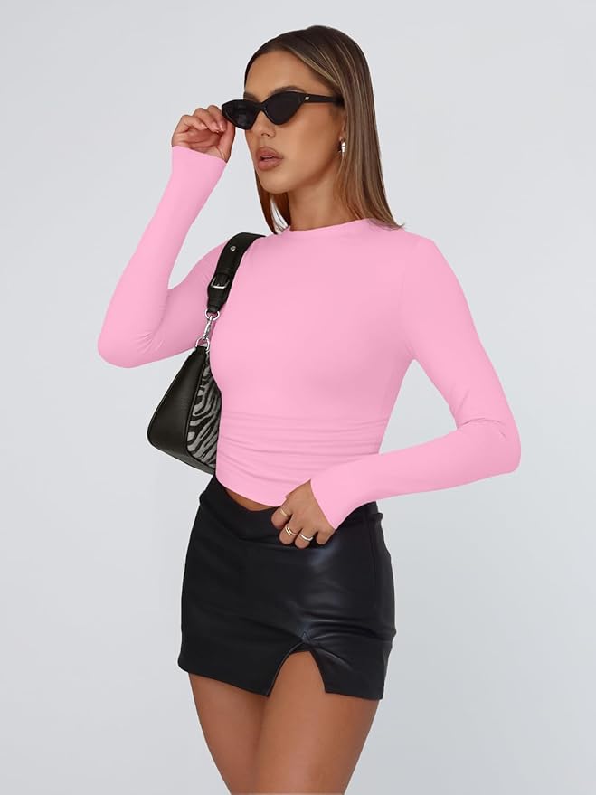 Trendy Queen Womens Long Sleeve T Shirts Fall Fashion 2026 Basic Crop Tops Going Out Outfits Y2k Clothes