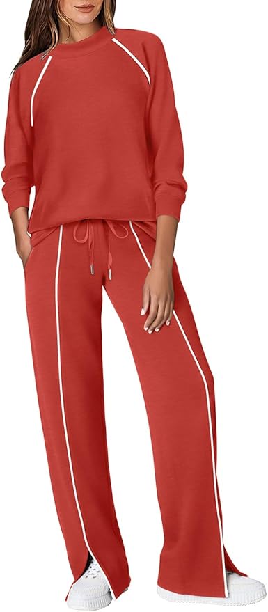 WIHOLL Lounge Sets for Women 2 Piece Fall Outfits 2025 Wide Leg Pant Matching Sets Womens Clothing