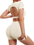 SUUKSESS Womens Workout Sets Open Back Gym Sets Woman Yoga Pilates Crop Tank High Waisted Bike Shorts