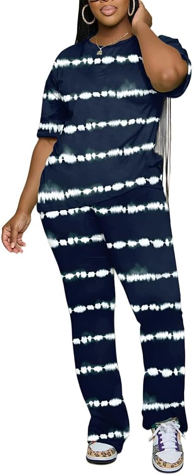 PINSV Women 2 Piece Outfits Short Sleeve Top and Flare Pants Lounge Sets Tracksuit