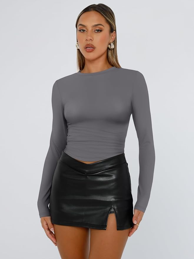 Trendy Queen Womens Long Sleeve T Shirts Fall Fashion 2026 Basic Crop Tops Going Out Outfits Y2k Clothes