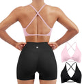 SUUKSESS Women 2 Piece Open Back Strappy Sports Bra Pack Twist V Neck Workout Crops