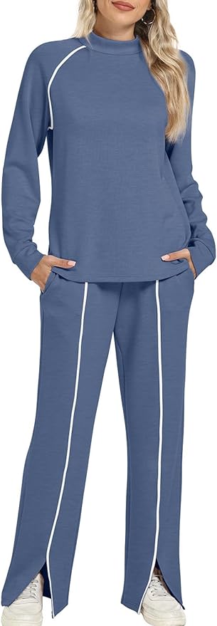 WIHOLL Lounge Sets for Women 2 Piece Fall Outfits 2025 Wide Leg Pant Matching Sets Womens Clothing