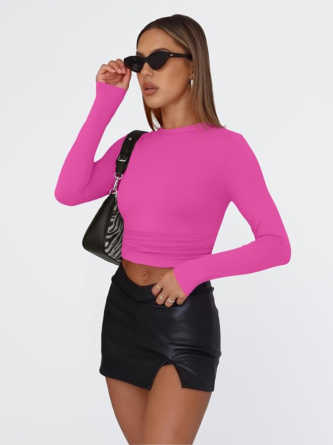 Trendy Queen Womens Long Sleeve T Shirts Fall Fashion 2026 Basic Crop Tops Going Out Outfits Y2k Clothes