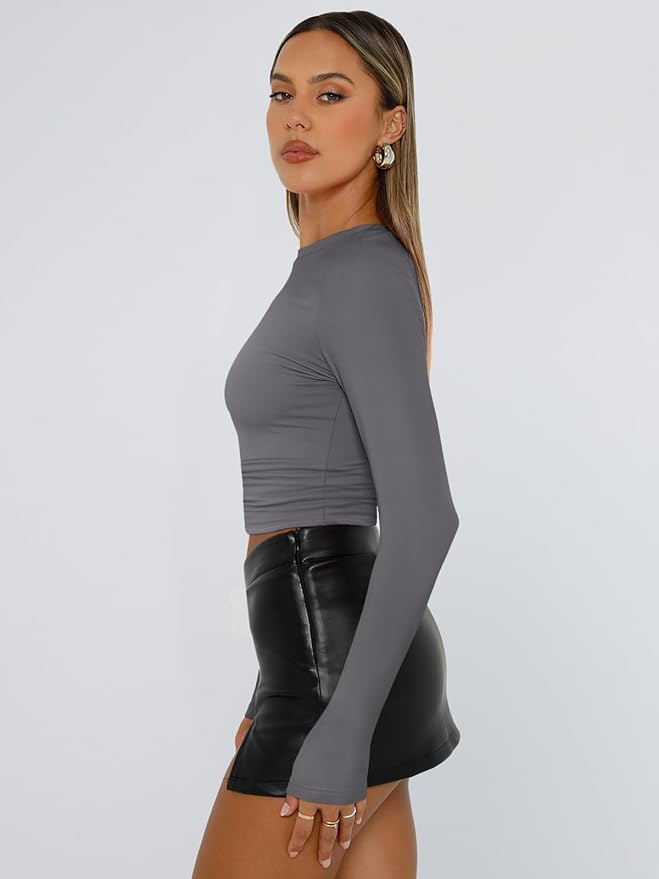Trendy Queen Womens Long Sleeve T Shirts Fall Fashion 2026 Basic Crop Tops Going Out Outfits Y2k Clothes