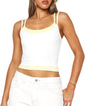 Women Double Layered Tank Tops Spaghetti Strap Yoga Workout Tops Camis Casual Going Out Cropped Top