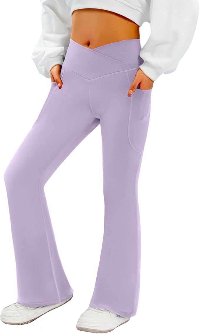 COPYLEAF Women's Flare Yoga Pants with Pockets V Crossover High Waisted Bootcut Yoga Leggings-Flare Workout Gym Leggings