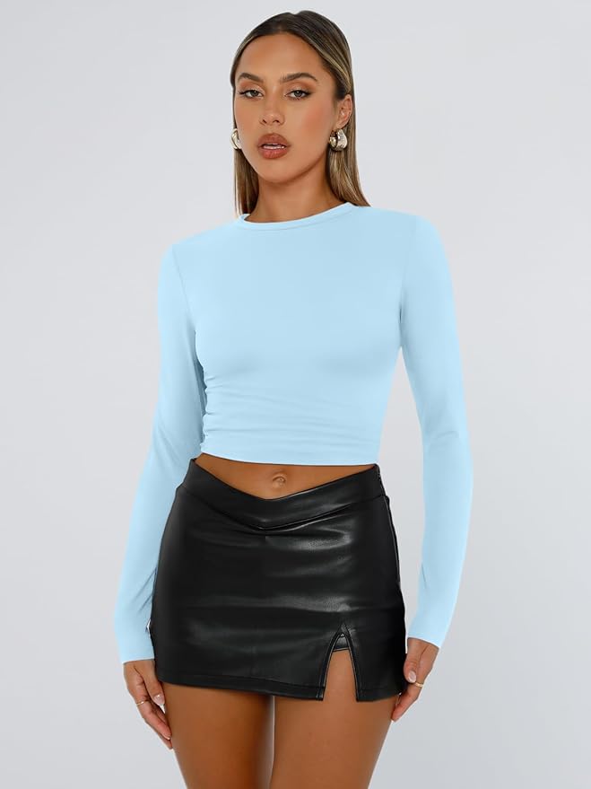 Trendy Queen Womens Long Sleeve T Shirts Fall Fashion 2026 Basic Crop Tops Going Out Outfits Y2k Clothes