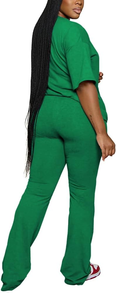 PINSV Women 2 Piece Outfits Short Sleeve Top and Flare Pants Lounge Sets Tracksuit