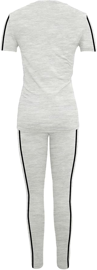 Women's 2 Piece Outfits Sweatsuit Summer Workout Striped Short Sleeve Long Sweatpants Casual Jogging Lounge Set