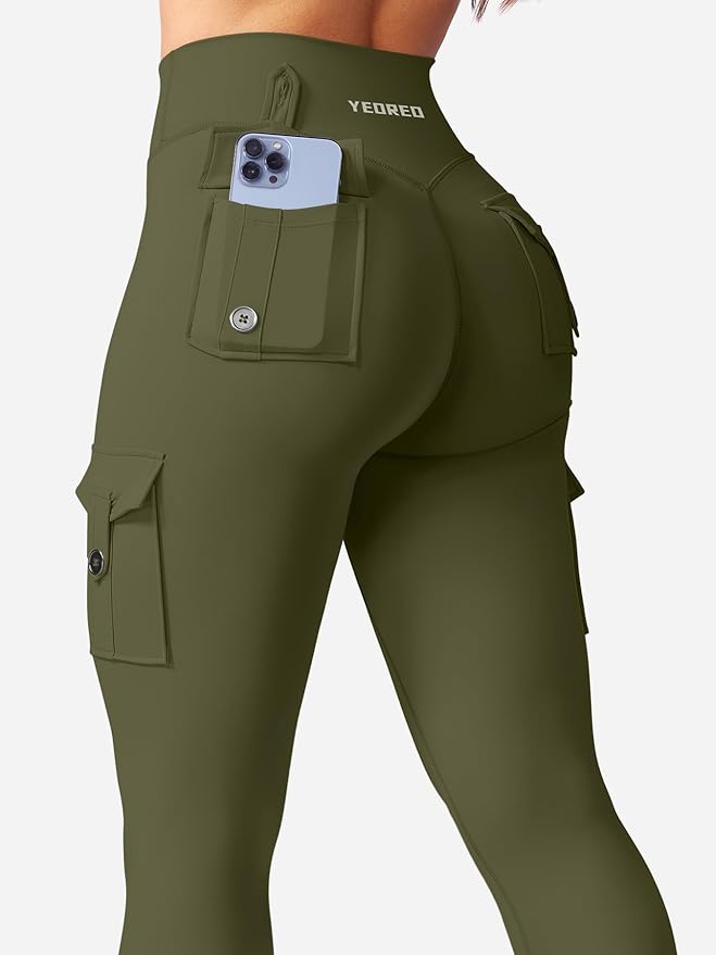YEOREO CoreFlex Workout Cargo Leggings with Pockets for Women Hidden Scrunch Butt Lifting Leggings Gym Yoga Pants