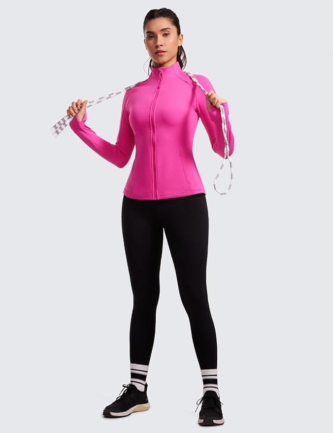CRZ YOGA Butterluxe Hip Length Jackets for Women - Full Zip Athletic Track Tops with Thumb Holes Pockets