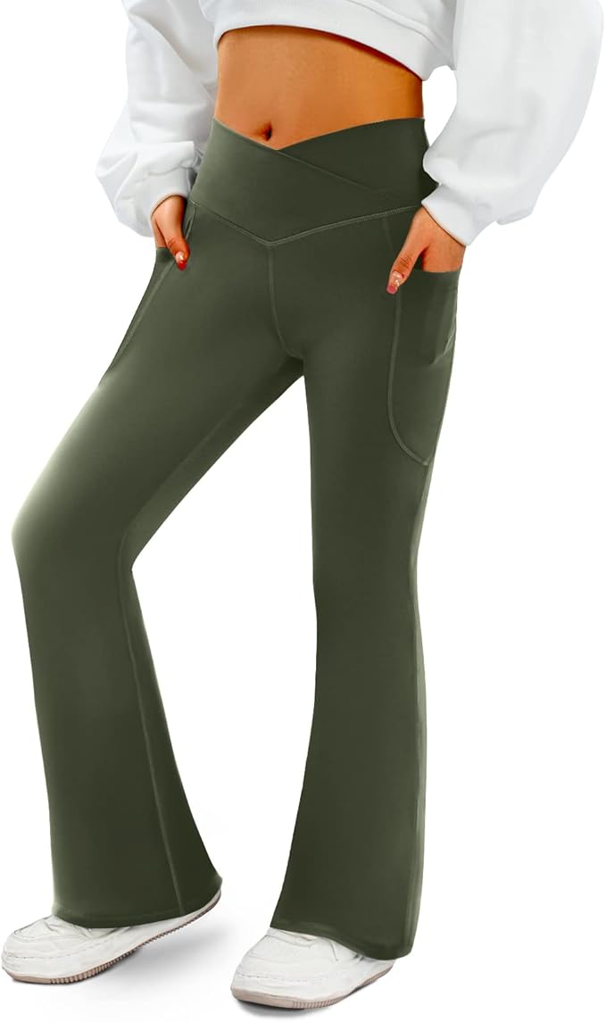 COPYLEAF Women's Flare Yoga Pants with Pockets V Crossover High Waisted Bootcut Yoga Leggings-Flare Workout Gym Leggings