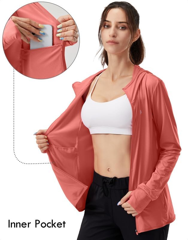 Soothfeel Women's UPF 50+ Sun Protection Hoodie Jacket Lightweight Long Sleeve Sun Shirt for Women with Pocket Hiking Outdoor