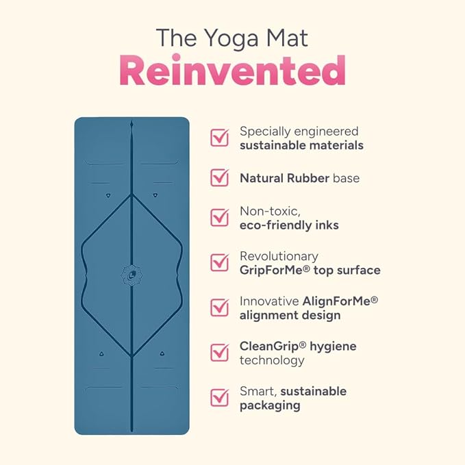 Liforme Original Yoga Mat – Free Yoga Bag Included - Patented Alignment System, Warrior-like Grip, Non-slip, Eco-friendly, sweat-resistant, long, wide, 4.2mm thick mat for comfort
