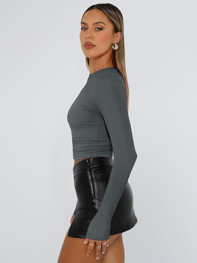 Trendy Queen Womens Long Sleeve T Shirts Fall Fashion 2026 Basic Crop Tops Going Out Outfits Y2k Clothes