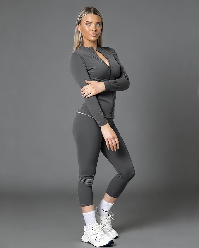 UOUA Two Piece Outfits Women Tracksuit Sets Long Sleeve Zip Up Jacket & Leggings for Gym Workout Set
