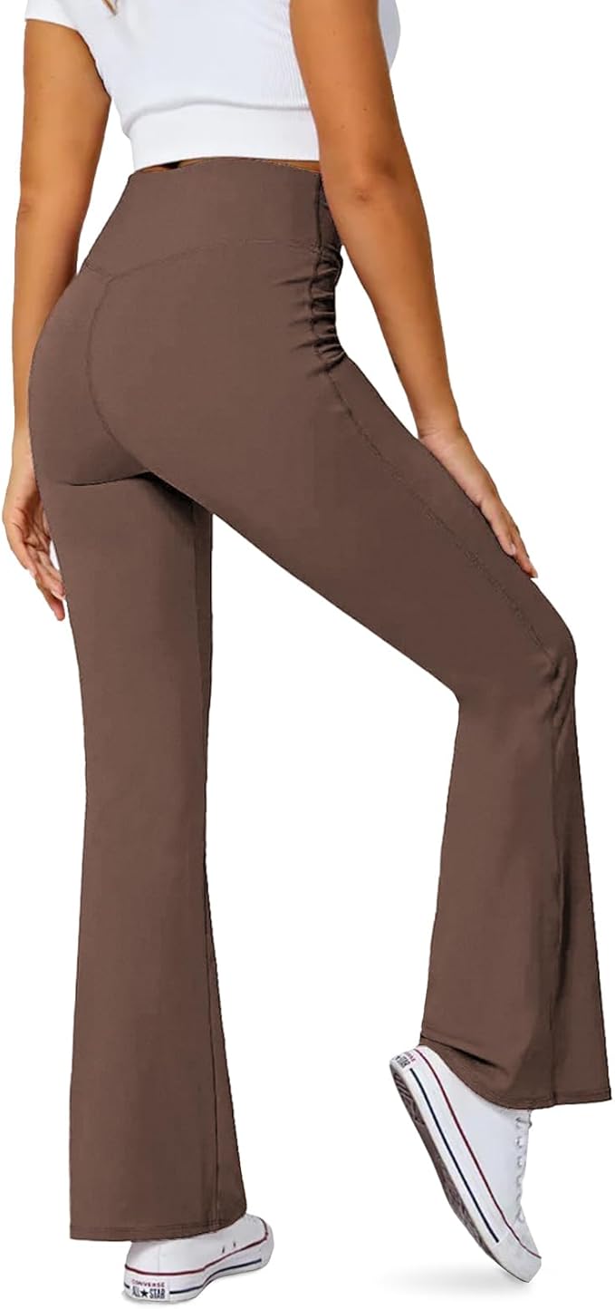 DLOODA Women's Flare Leggings with Pockets Crossover High Waisted Bootcut Yoga Pants Tummy Control Bell Bottom Leggings