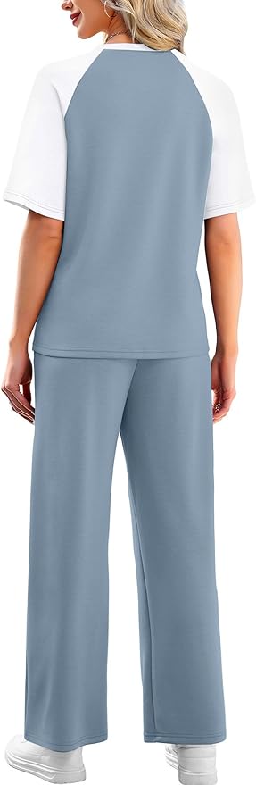 WIHOLL 2 Piece Sets for Women Resort Wear Travel Vacation Outfits Summer Short Sleeve Lounge Sets