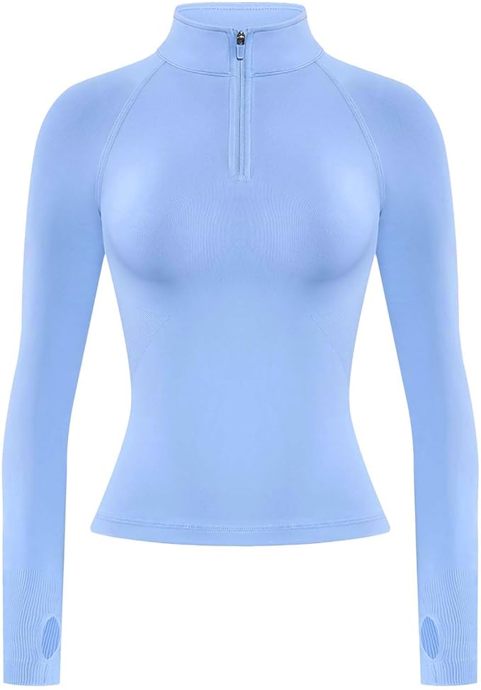 AUROLA Influence Workout Jacket for Women, Half Zip Cropped Slim Fit Long Sleeve Yoga Jackets Athletic Top with Thumb Holes