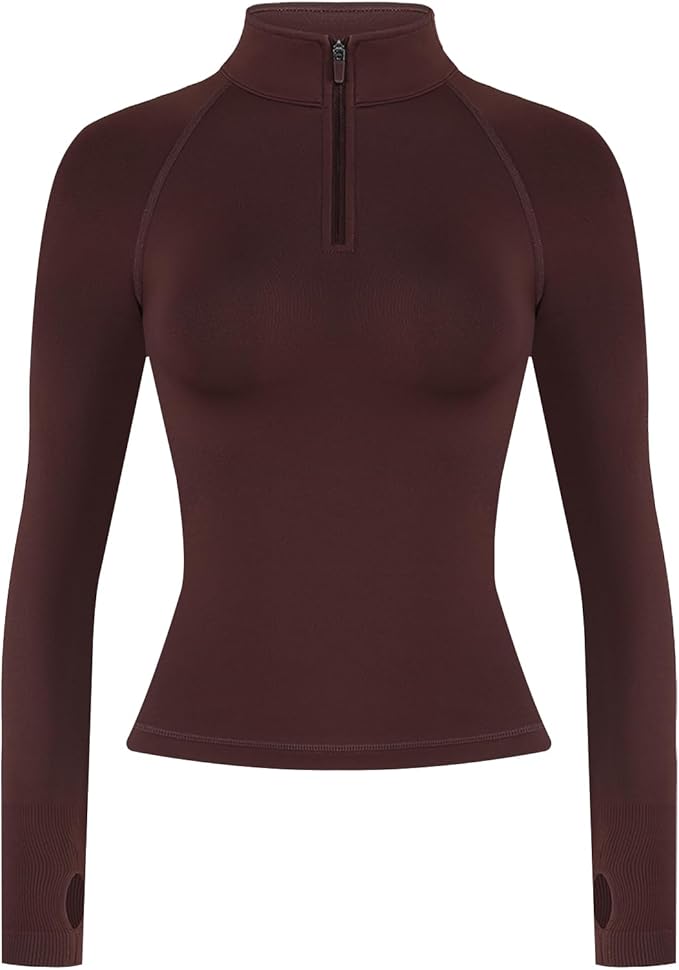 AUROLA Influence Workout Jacket for Women, Half Zip Cropped Slim Fit Long Sleeve Yoga Jackets Athletic Top with Thumb Holes