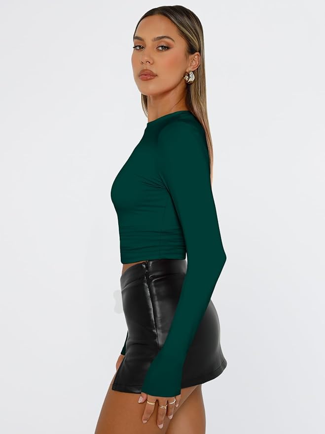Trendy Queen Womens Long Sleeve T Shirts Fall Fashion 2026 Basic Crop Tops Going Out Outfits Y2k Clothes