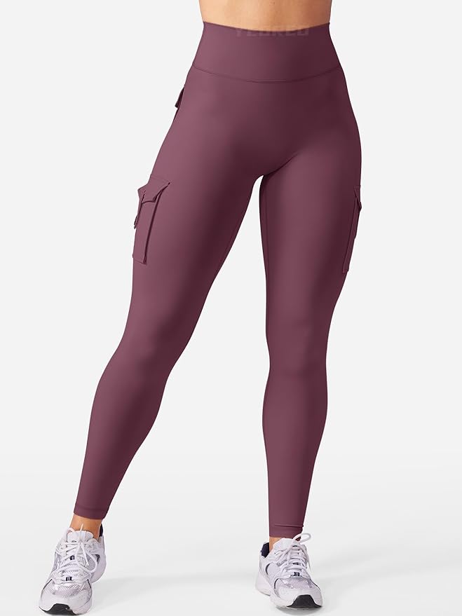 YEOREO CoreFlex Workout Cargo Leggings with Pockets for Women Hidden Scrunch Butt Lifting Leggings Gym Yoga Pants