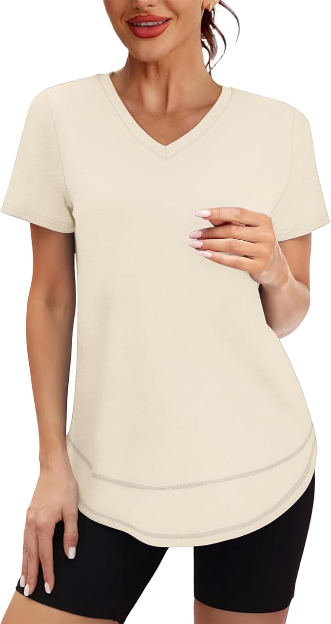 XIEERDUO Womens Workout Tops Short Sleeve Shirts Quick Dry Outfits for Hiking Running V Neck S-3XL
