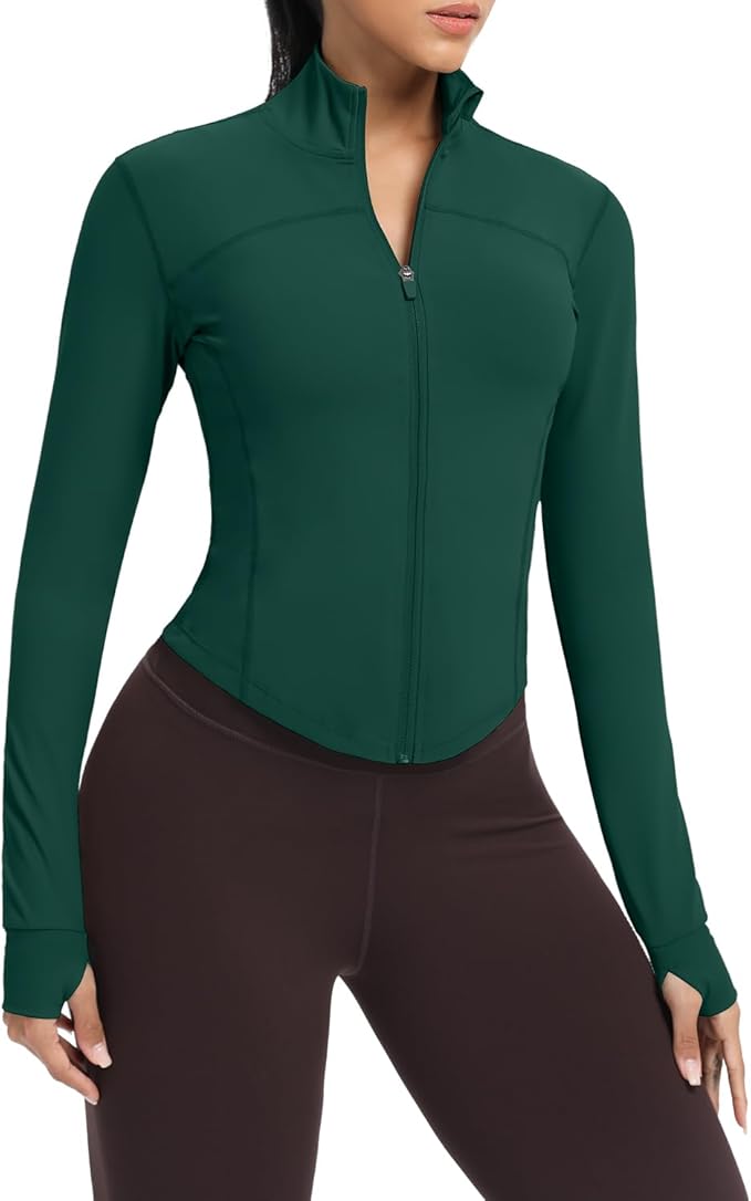 AVGO Women's Cropped Running Workout Jackets Zip Slim Fit Athletic Tops with Thumb Holes