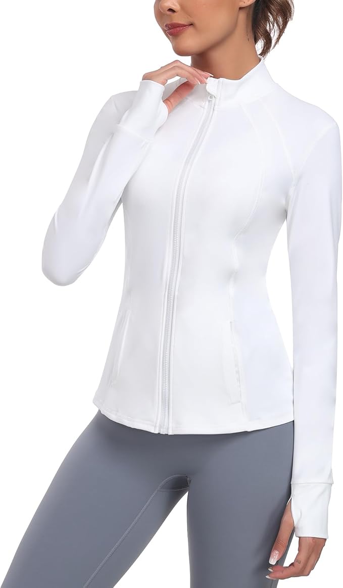 Women's Athletic Full Zip Lightweight Workout Jacket With Pockets Running Yoga Sportwear With Thumb Holes