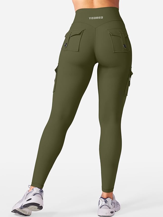YEOREO CoreFlex Workout Cargo Leggings with Pockets for Women Hidden Scrunch Butt Lifting Leggings Gym Yoga Pants