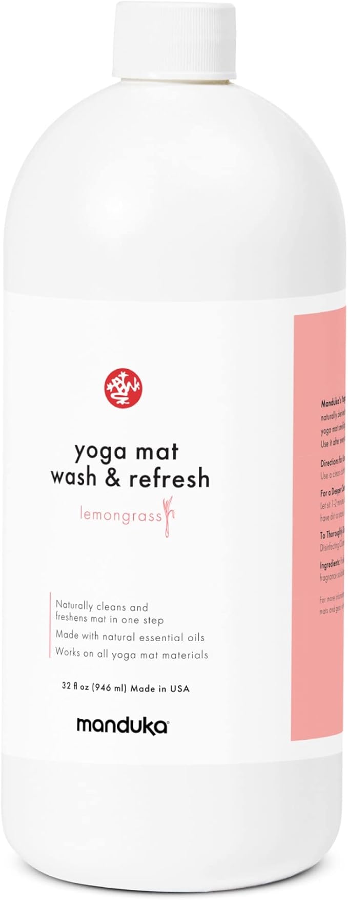 Manduka Yoga Mat Wash and Refresh – 100% Natural Essential Oil Yoga Mat Cleaning Spray, Fitness Equipment and Gym Accessories Cleaner, Non-irritating, Pet Friendly | Lemongrass Scent, 32 oz