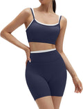 SUUKSESS Women 2 Pieces Workout Sets Padded Spaghetti Straps Camis High Waist Biker Shorts