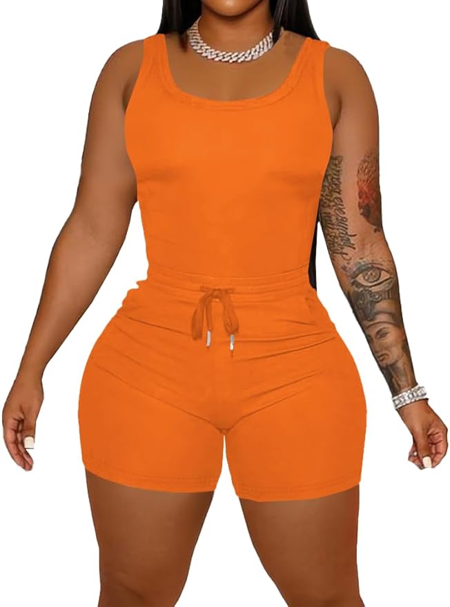 HBQ Women 2 Piece Outfits Sleeveless Tank Tops Biker Short Workout Jogger Sets Summer