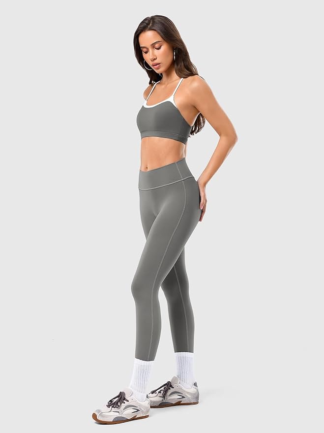 2 Piece Workout Sets for Women, Camisole Square Neck Tops & Seamless Leggings, Gym Yoga Pilates Outfits