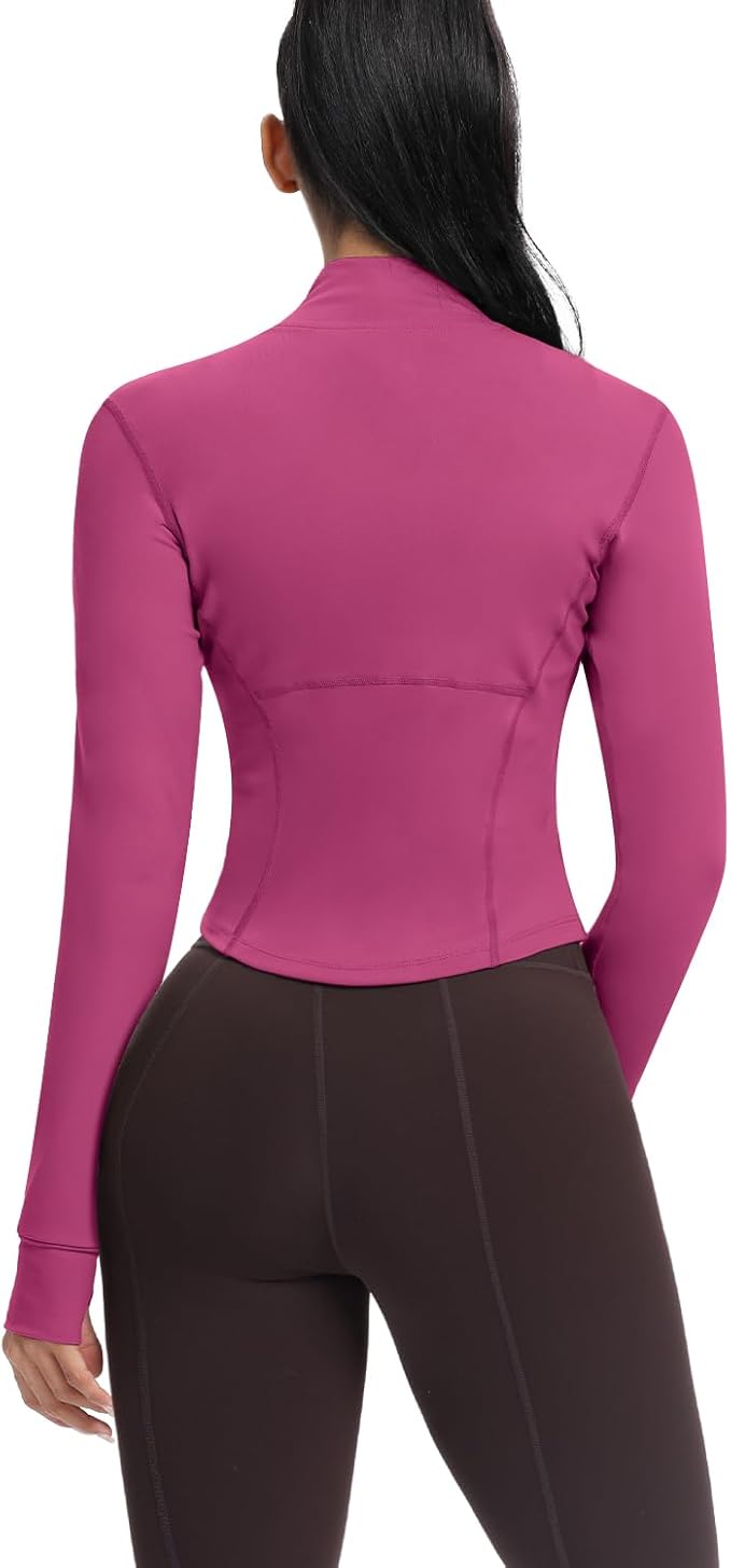 AVGO Women's Cropped Running Workout Jackets Zip Slim Fit Athletic Tops with Thumb Holes