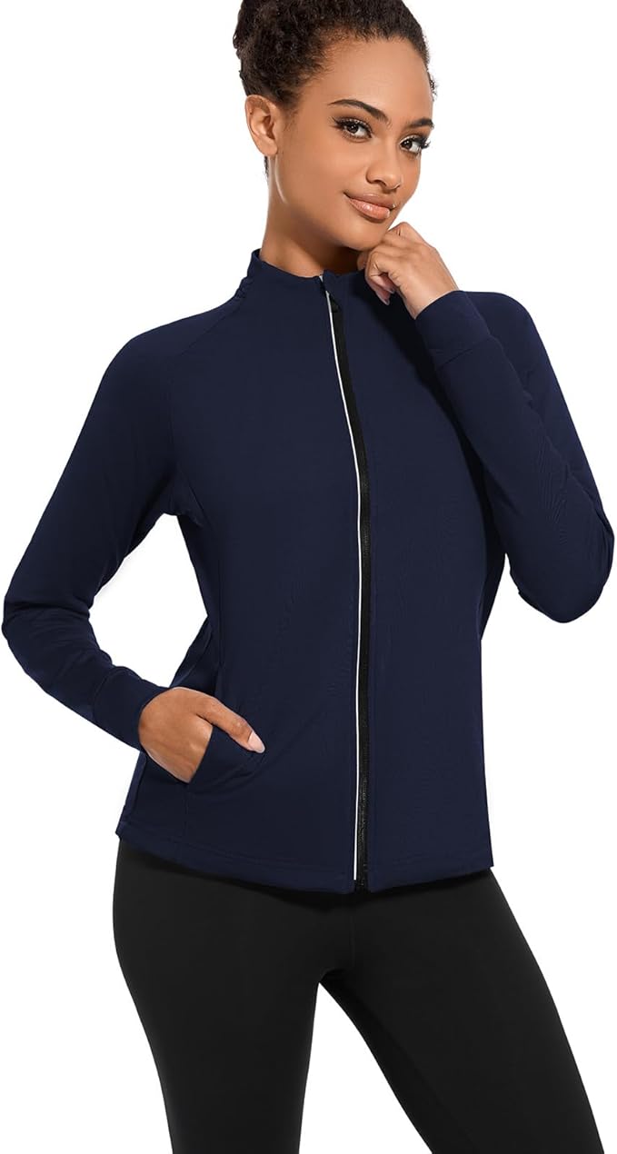 bpbtti Women's Polar Fleece Zip Up Workout Jackets with Pockets Slim Fit Cottony Soft Jacket for Running Athletic Yoga